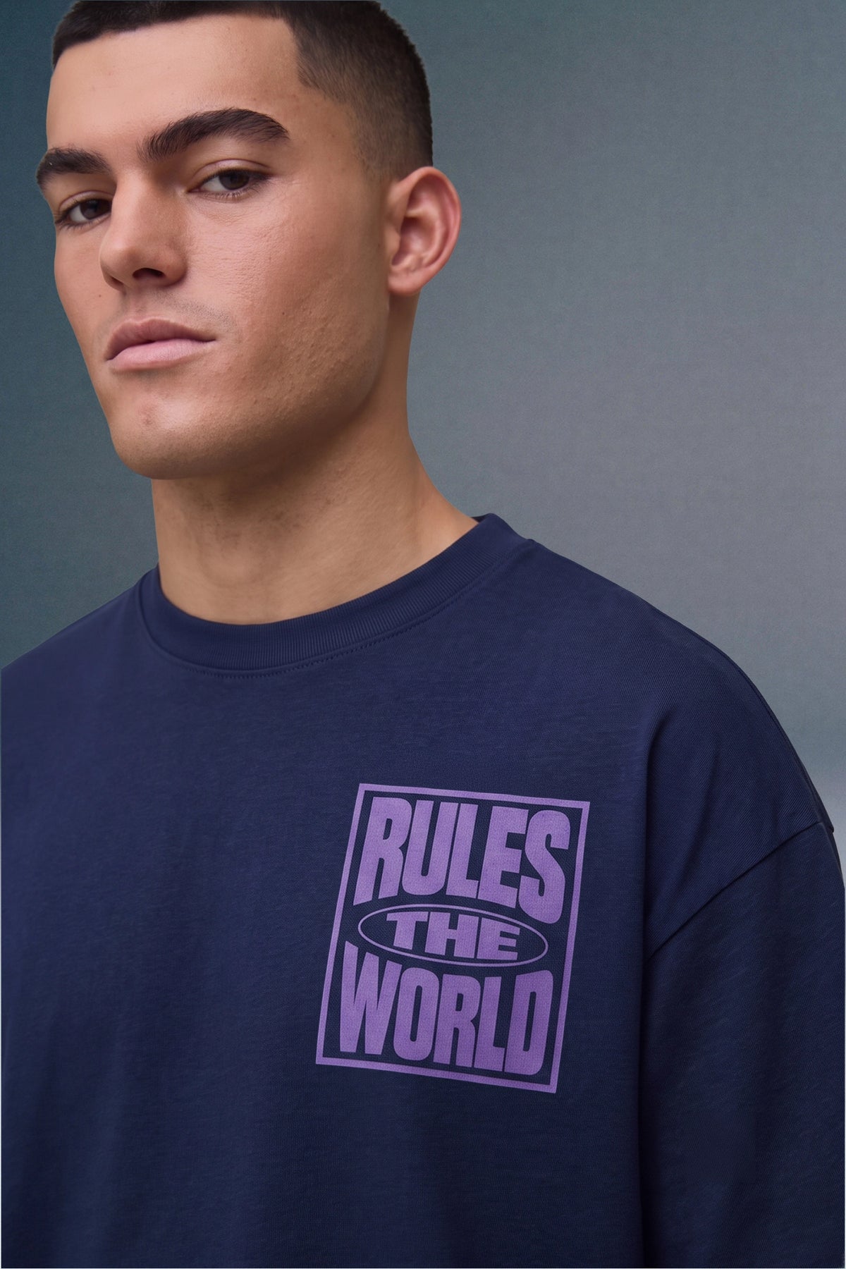Rules The World Navy Blue Oversized T-shirt