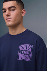 Rules The World Navy Blue Oversized T-shirt