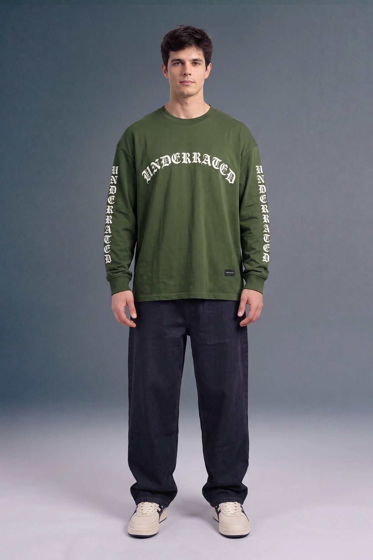 Underrated Gothic Olive Green Full Sleeves Oversized T-shirt