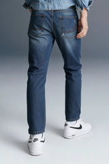 Dark Blue Mid Rise Distressed Men's Relaxed Jeans