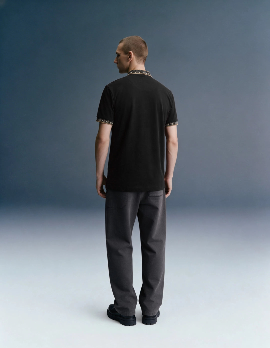 Black Patchwork Collar Polo T-Shirt