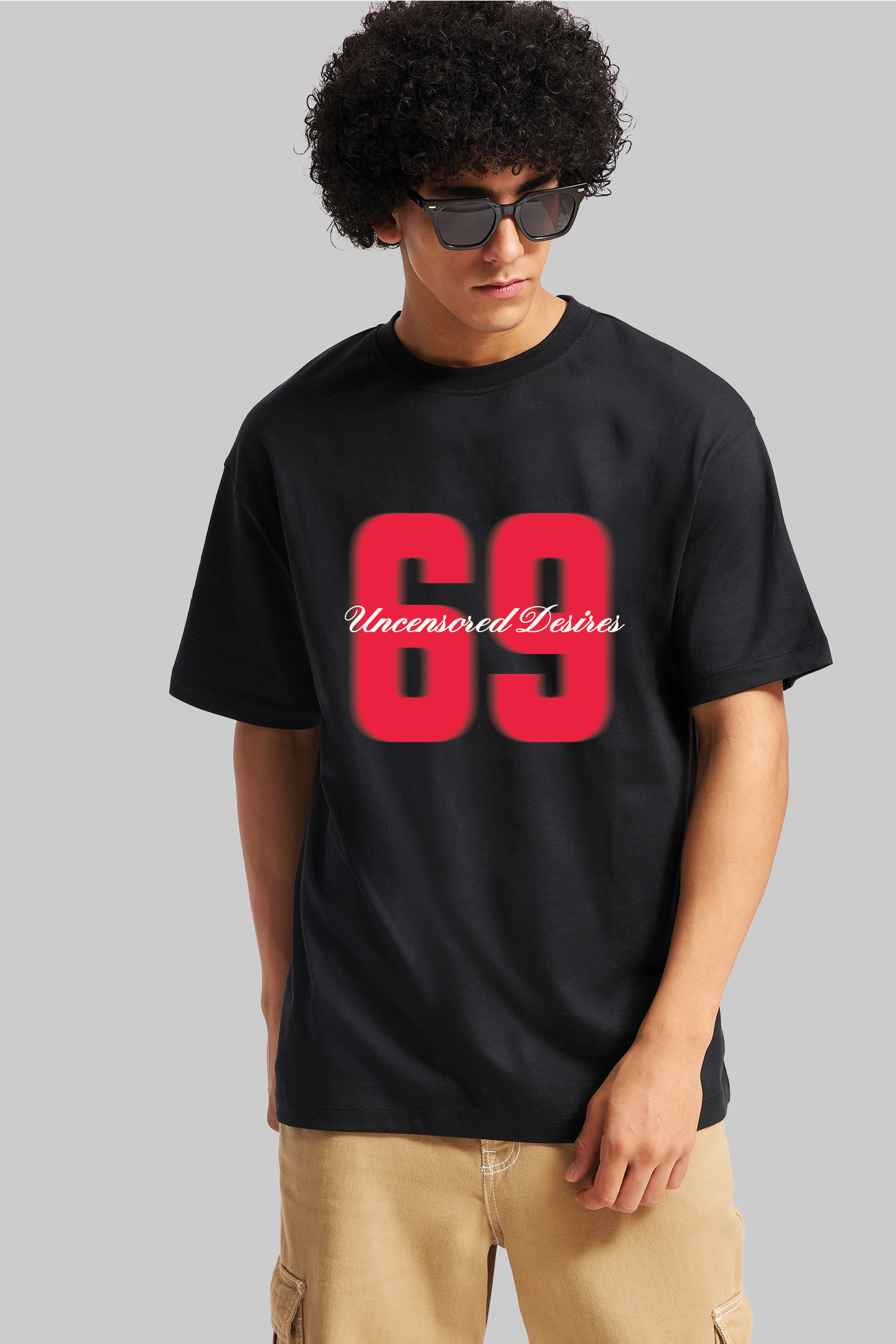 Uncensored Desires Black Oversized T-shirt Men - Front Printed Design