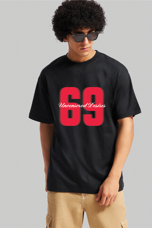 Uncensored Desires Black Oversized T-shirt Men - Front Printed Design
