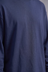 Navy Blue Solid Full Sleeves Oversized T-shirt