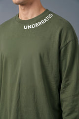 Underrated Curve Olive Green Full Sleeves Oversized T-shirt