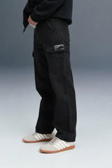 Jet Black 6-Pocket Cargo Jeans For Men - Mid Rise Relaxed Fit