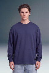 Navy Blue Solid Full Sleeves Oversized T-shirt
