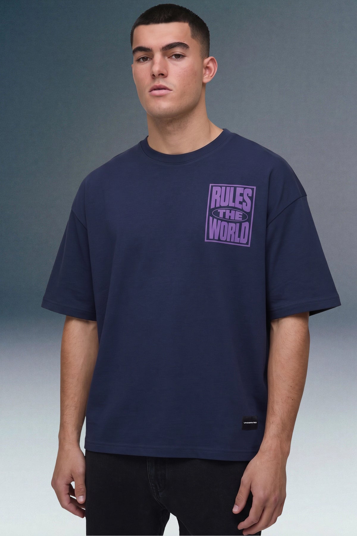 Rules The World Navy Blue Oversized T-shirt