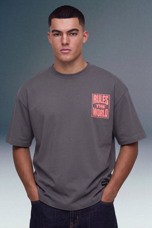 Rules The World Grey Oversized T-shirt