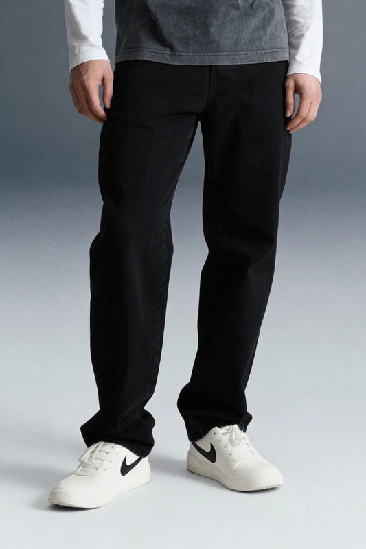 Black Mid Rise Men's Straight Jeans