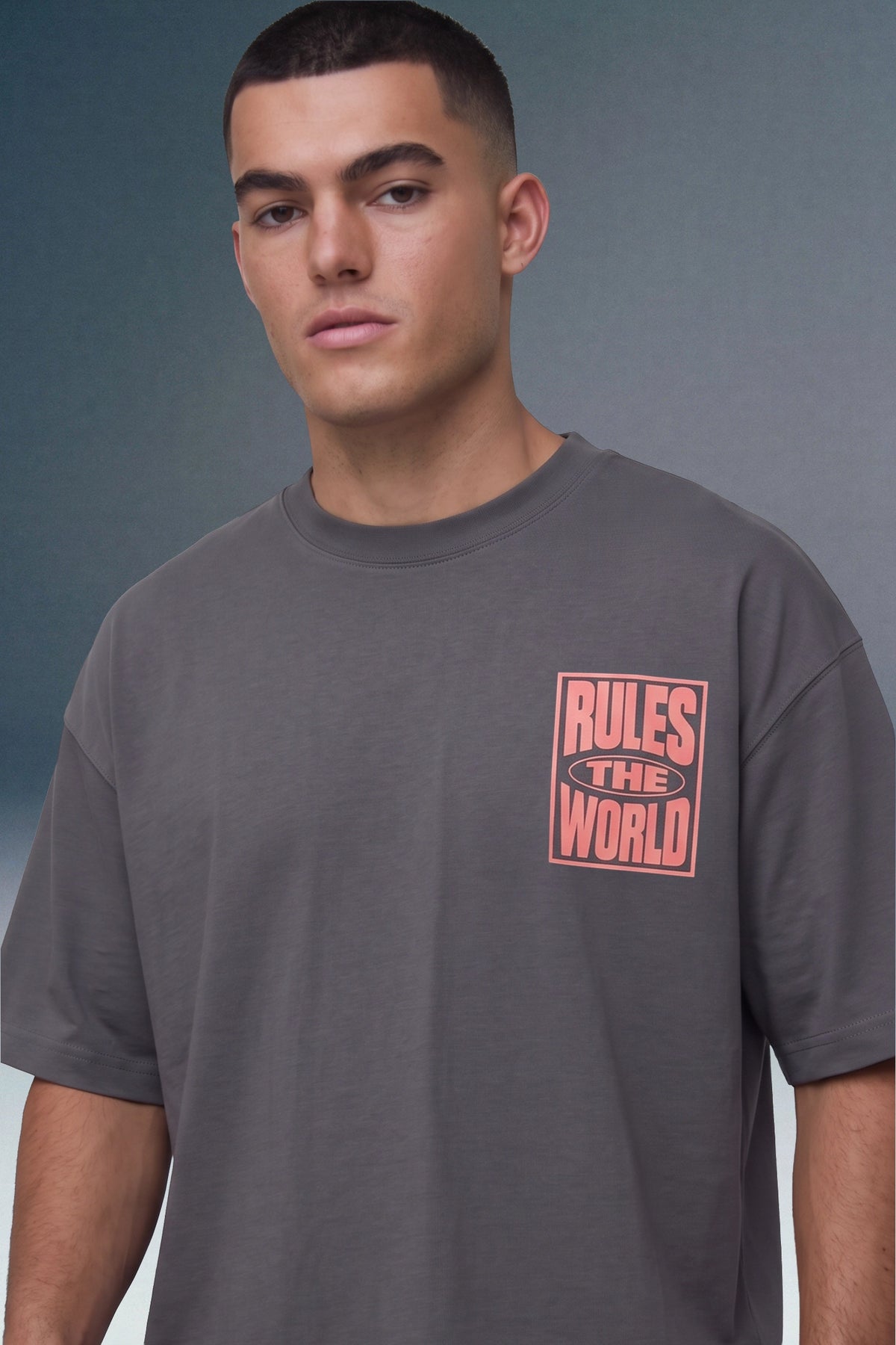 Rules The World Grey Oversized T-shirt