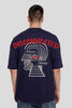 Abstract Disconnected Mind Print Navy Blue Baggy Fit T-Shirt Men Pic 1