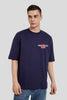 Abstract Disconnected Mind Print Navy Blue Baggy Fit T-Shirt Men Pic 2