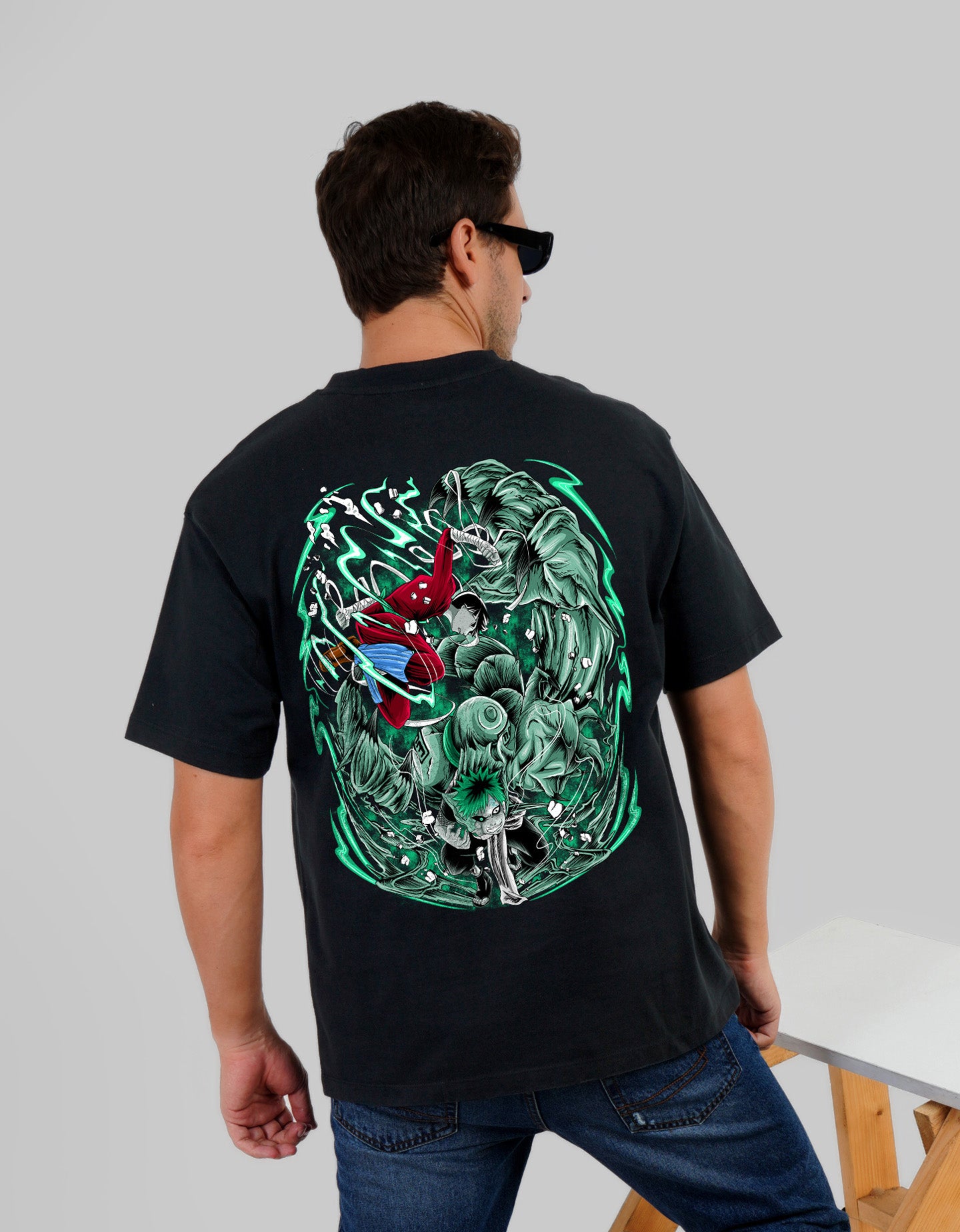 Abstract Anime Graphic Black Oversized Fit T-Shirt Men Pic 3