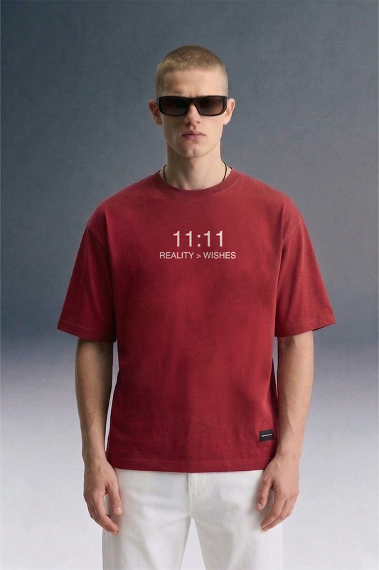11:11 Reality Check Red Oversized T-shirt Men
