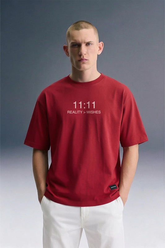 11:11 Reality Check Red Oversized T-shirt Men