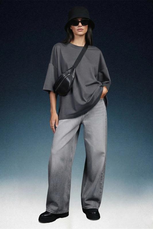 Light Grey High Rise Baggy Women Jeans