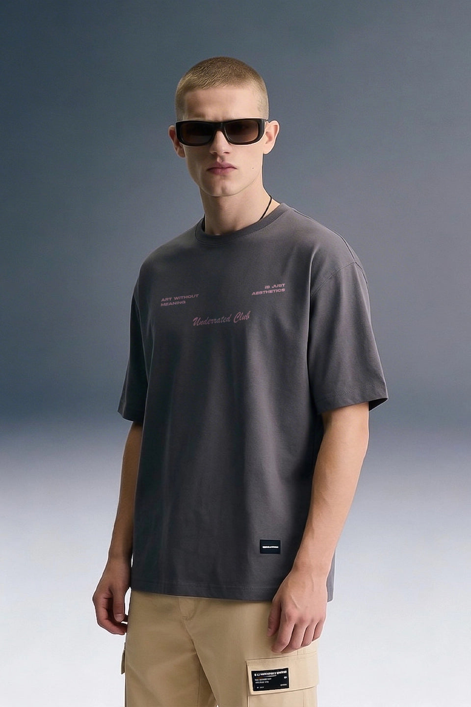 Dark Grey Oversized T-Shirt for Men — Back View | Relaxed Drop-Shoulder Fit | Underrated Club
