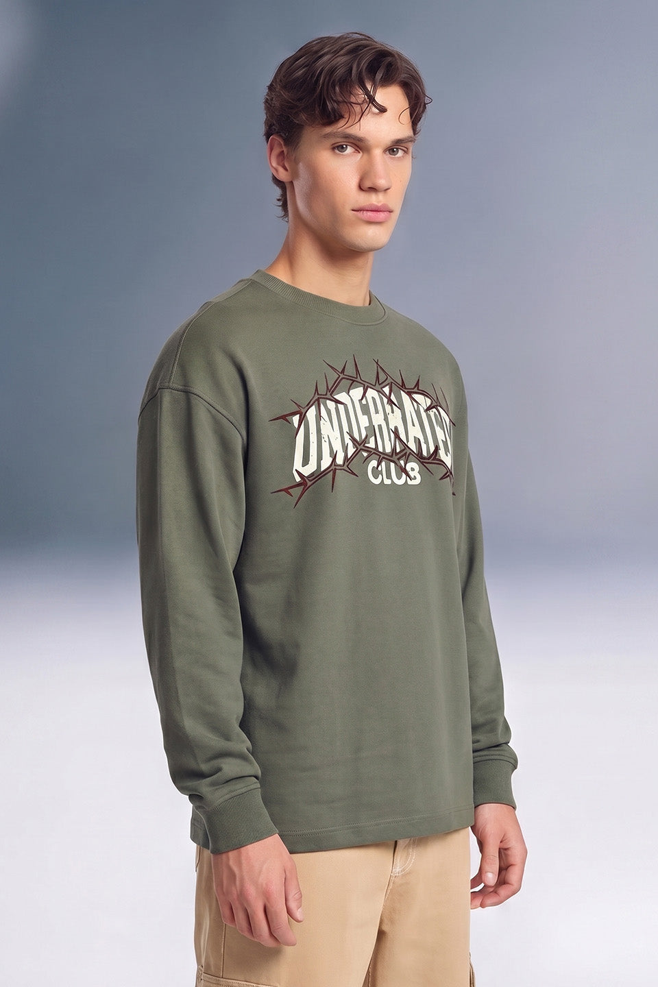 Barbed Wire Olive Oversized Long Sleeve T-shirt
