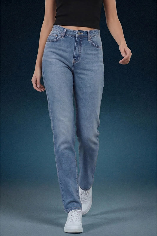 Light Blue Mid Rise Straight Women Jeans