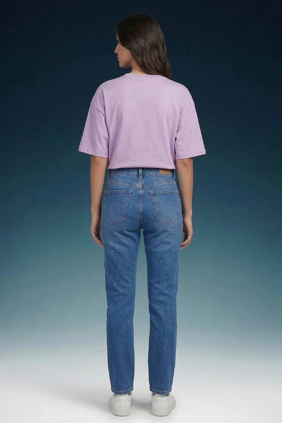 Blue Mid Rise Straight Women Jeans