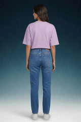 Blue Mid Rise Straight Women Jeans