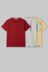 Pack of 4 Regular Fit T-shirts - Red/Lilac/Green/Beige