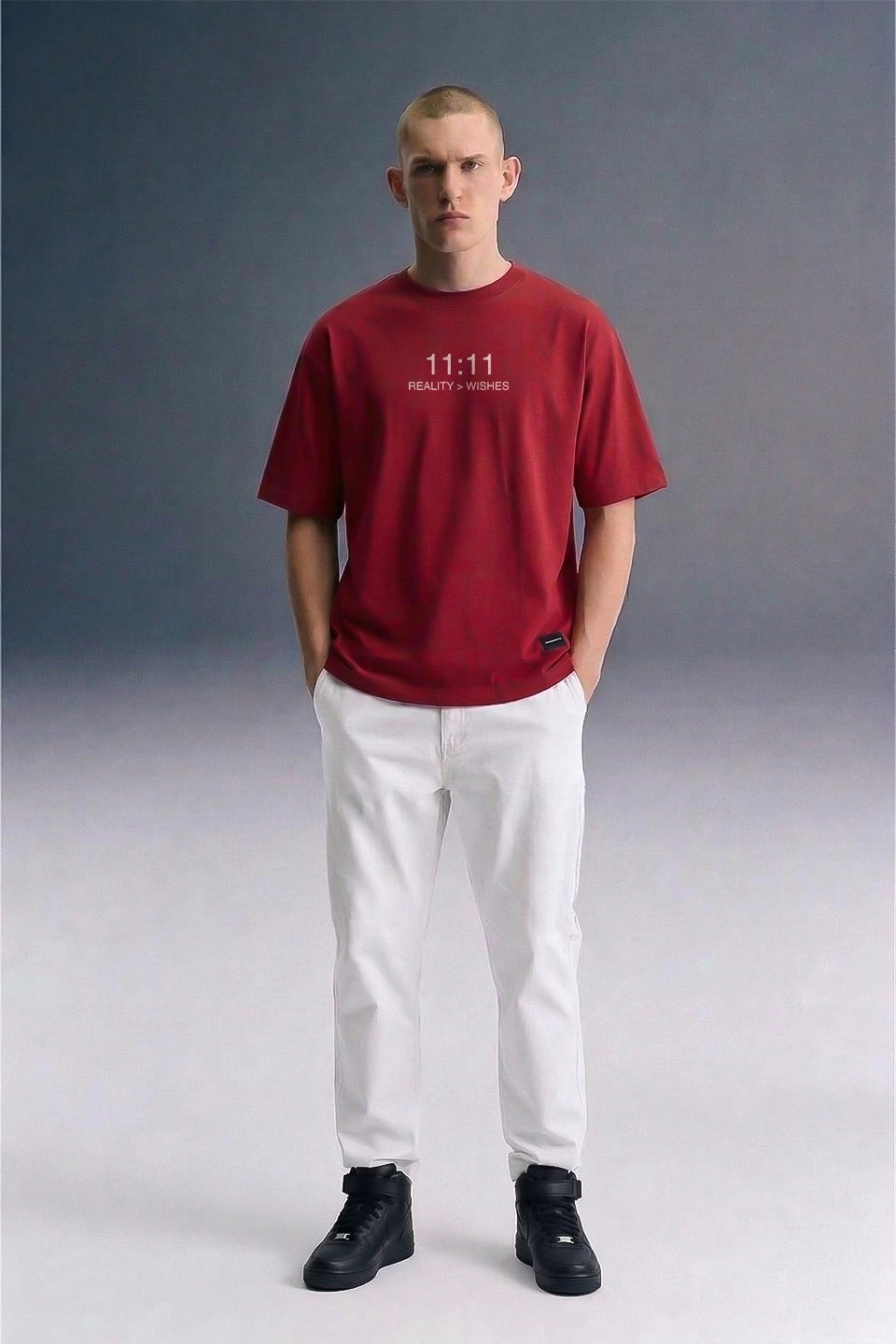 11:11 Reality Check Red Oversized T-shirt Men