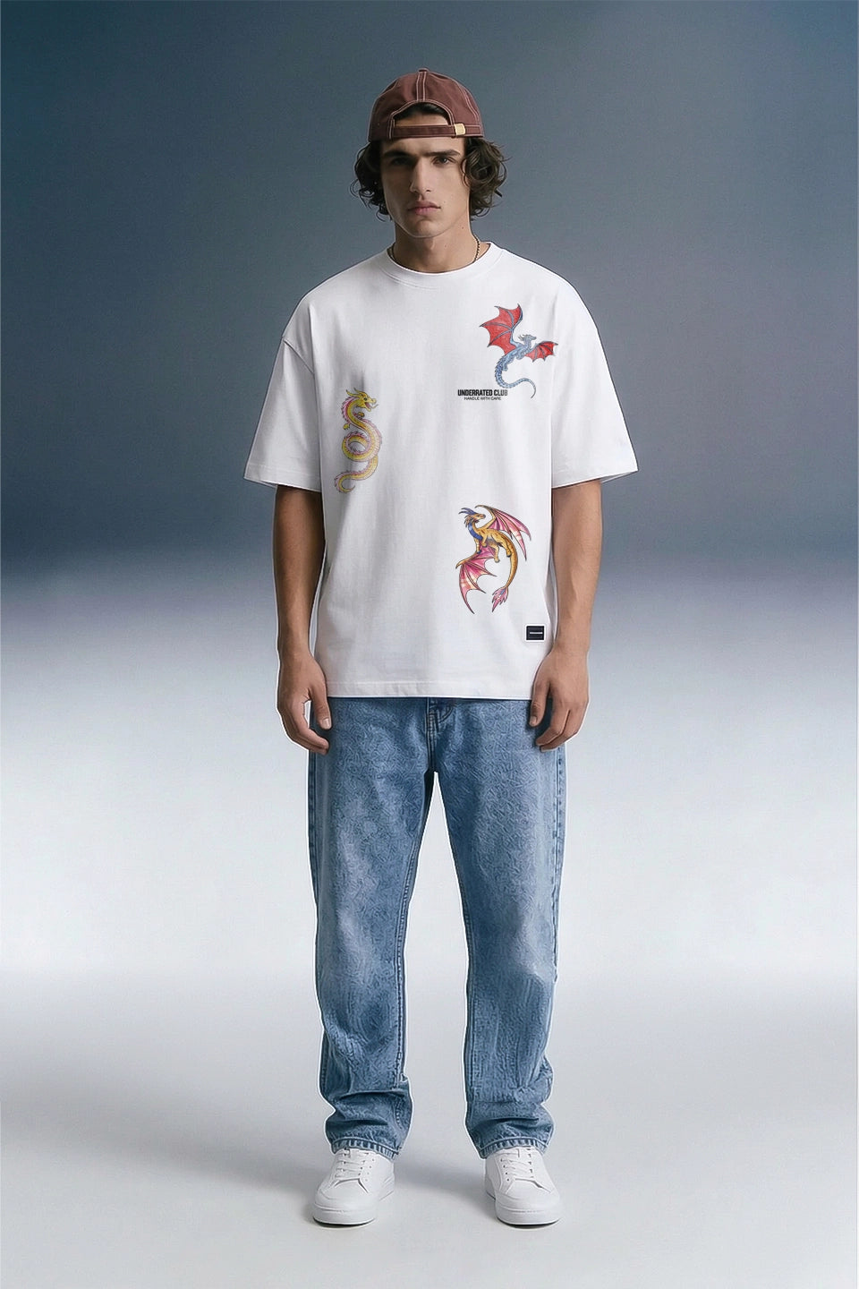 Dragon White Oversized T-shirt Men