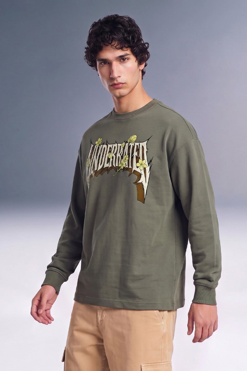 Bloom Olive Oversized Long Sleeve T-shirt