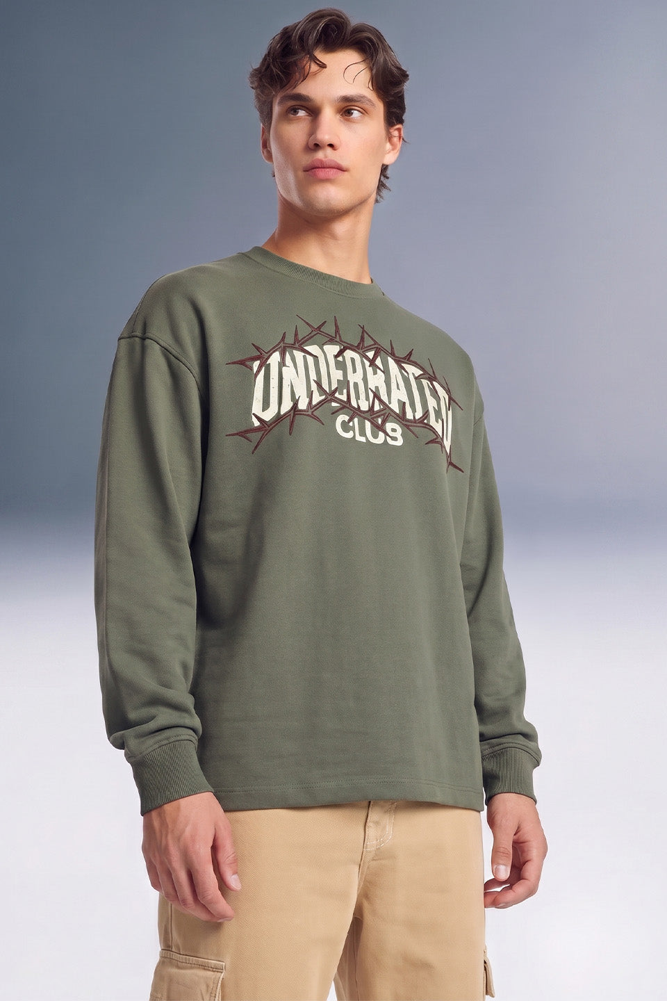 Barbed Wire Olive Oversized Long Sleeve T-shirt