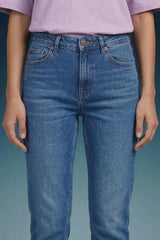 Blue Mid Rise Straight Women Jeans