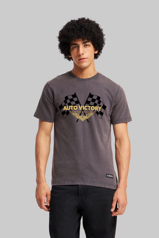 Auto Victory Grey Acid Wash Regular T-shirt Men