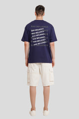 Bad Influence Navy Blue Oversized Fit T-Shirt Men