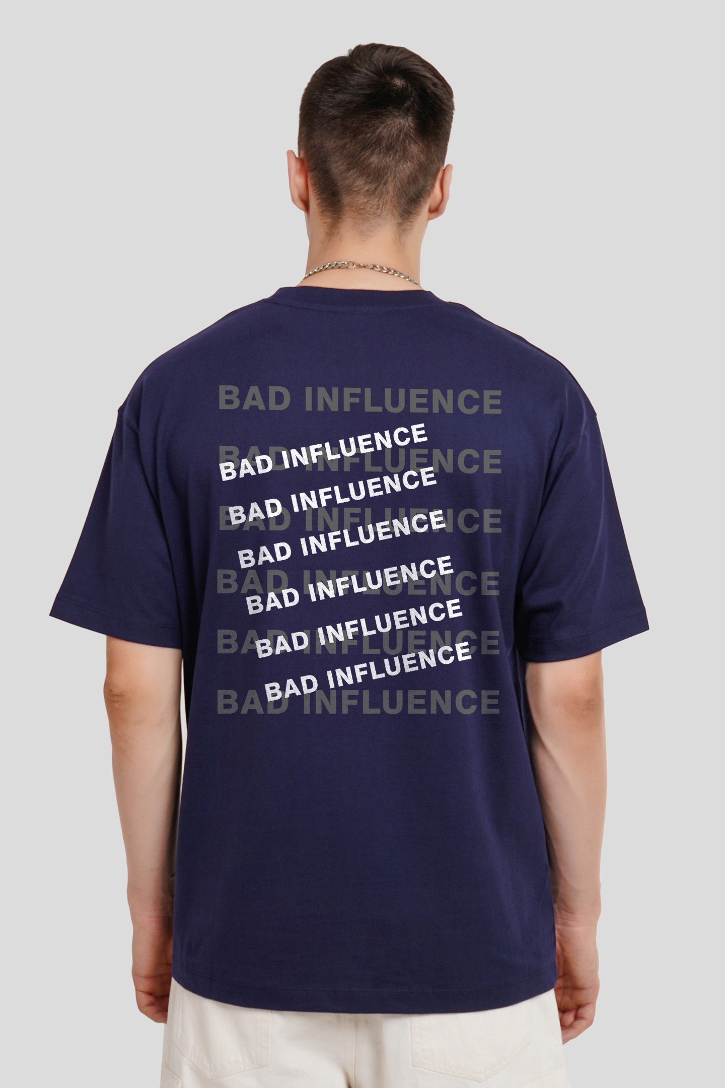 Bad Influence Navy Blue Oversized Fit T-Shirt Men