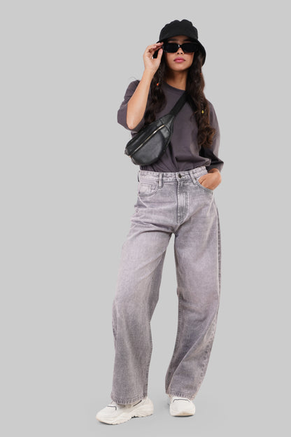 Light Grey High Rise Baggy Women Jeans Pic 2