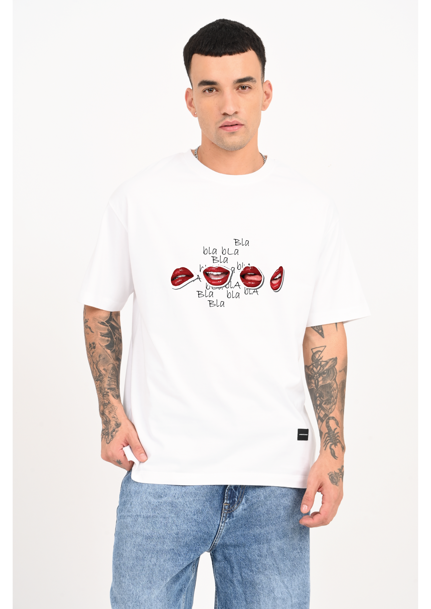 Blah Blah Lips White Oversized T-shirt Men