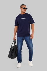 Blade's Honor Navy Blue Oversized Fit T-Shirt Men Pic 3