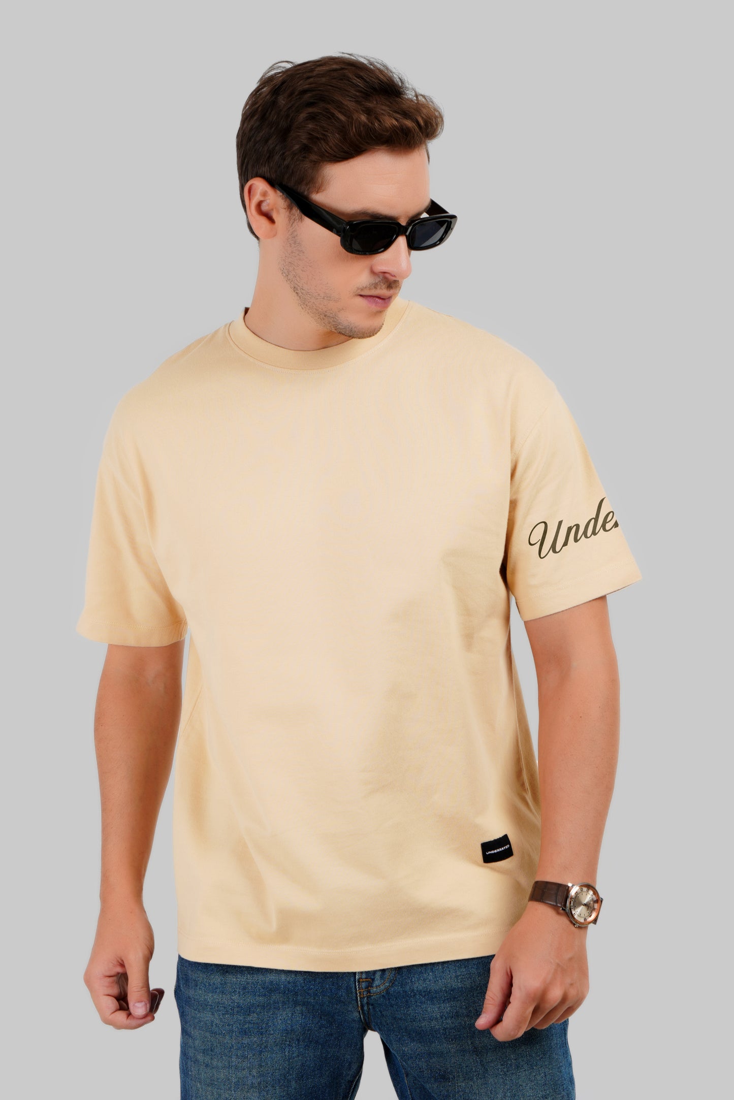 Break Norms Beige Oversized Fit T-Shirt Men Pic 2