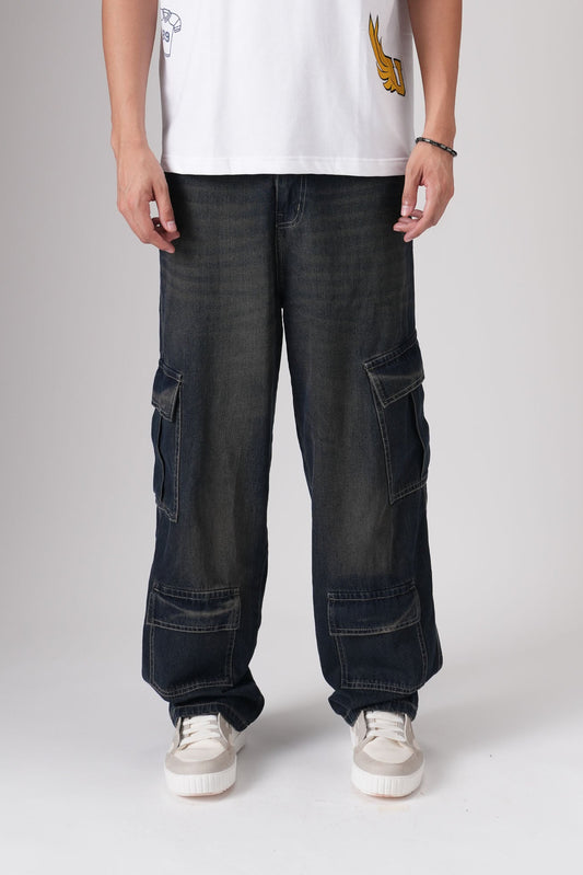 Rusty Blue Baggy Cargo Jeans For Men
