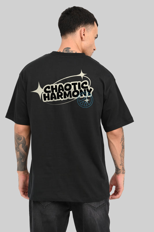 Chaotic Harmony Peace Graphic Black Oversized Fit T-Shirt Men Pic 1