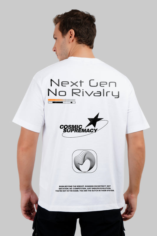 Cosmic Supremacy White Oversized Fit T-Shirt Men Pic 1