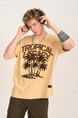 Tropical Beach Legacy Beige Baggy Fit T-Shirt Men Pic 1