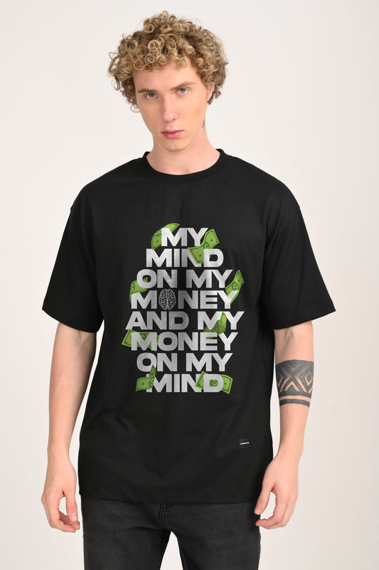 Money Mind Black Oversized T-shirt Men