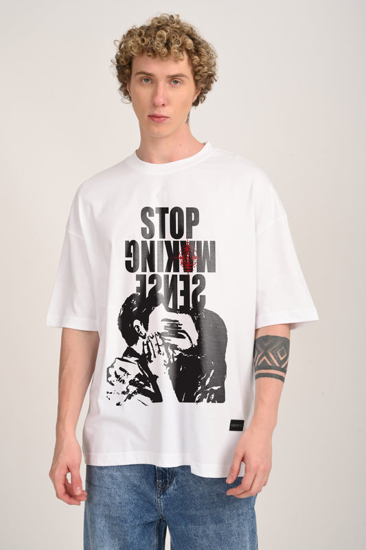 Stop Making Sense White Baggy Fit Graphic T-shirt Men
