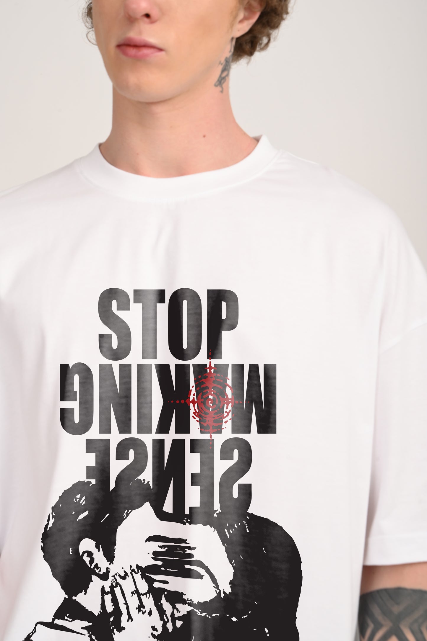 Stop Making Sense White Baggy Fit Graphic T-shirt Men