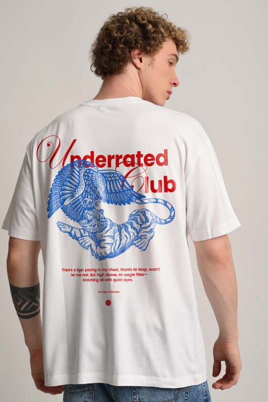 Winged Tiger White Oversized Fit T-Shirt Men Pic 1