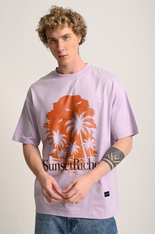 Sunset Riches Lavender Oversized Fit T-Shirt Men Pic 1