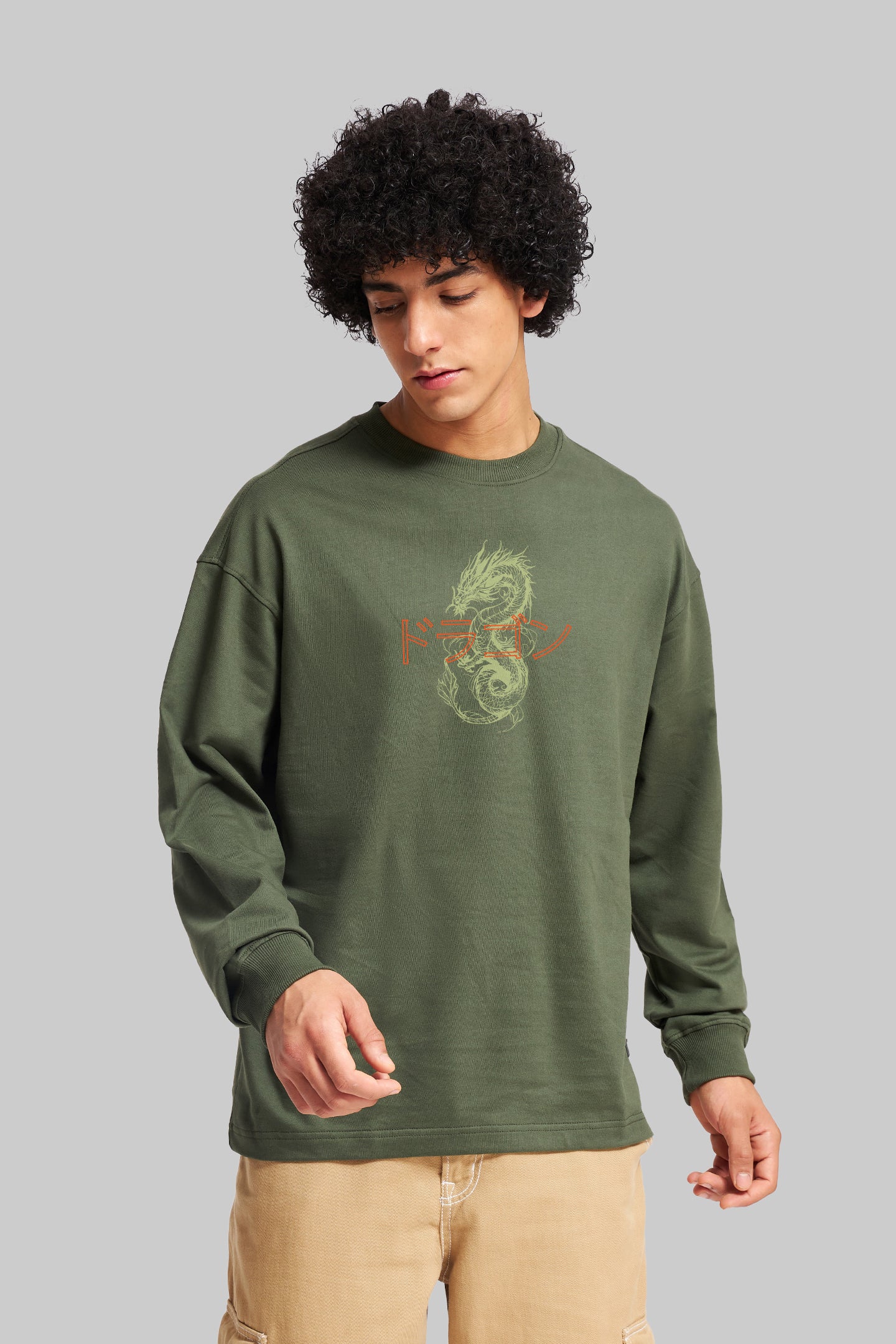 Spirit Dragon Olive Green Solid T-Shirt Pic 2