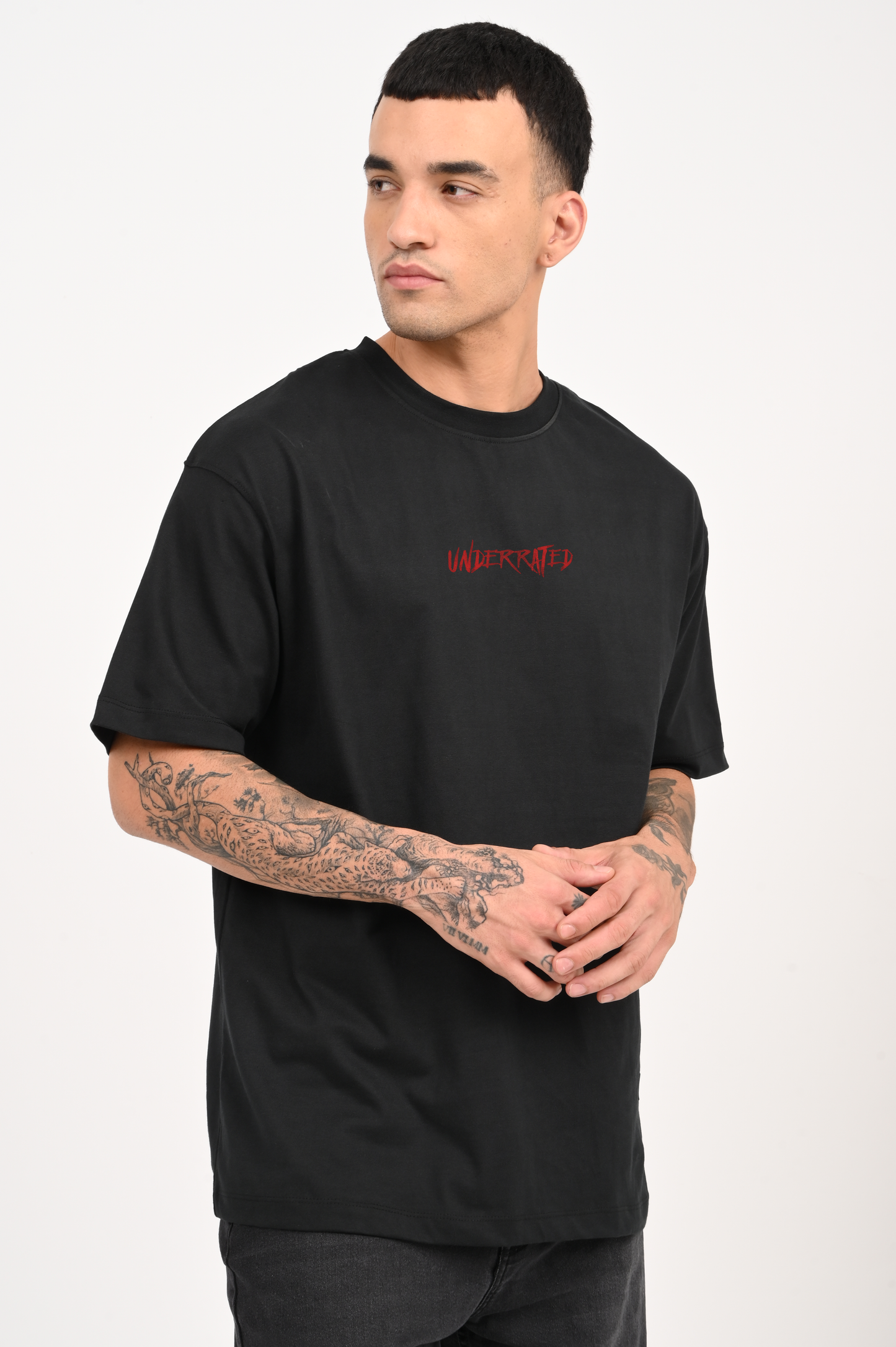 Flaming Labubu Monster Black Oversized Fit T-Shirt Men Pic 2